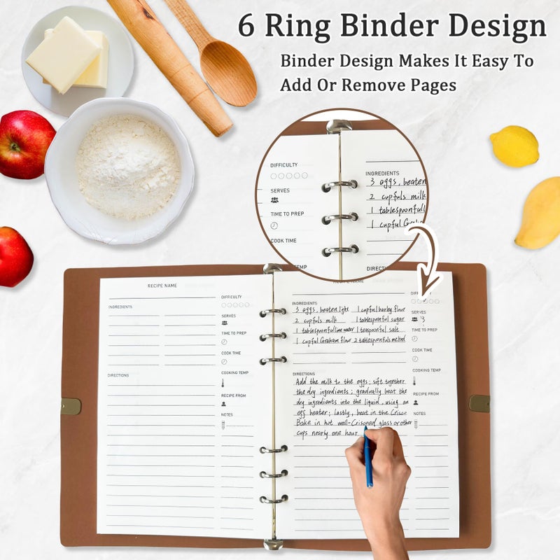 leeveel Blank Recipe Book to Write in Your Own Recipes, 5.6 X 8.2 Recipe Ring Binder with PU Leather Cover, Recipe Journal with 160 Recipes (black) - Image 5
