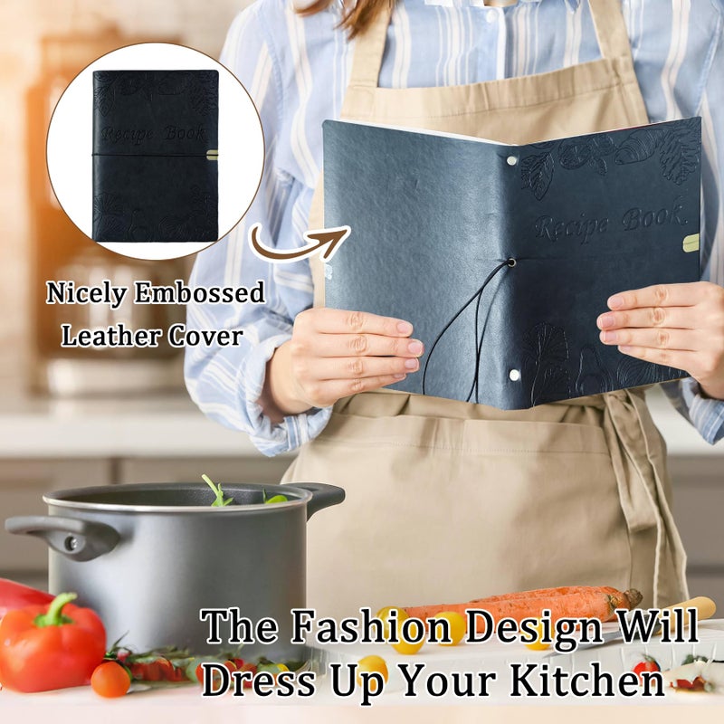 leeveel Blank Recipe Book to Write in Your Own Recipes, 5.6 X 8.2 Recipe Ring Binder with PU Leather Cover, Recipe Journal with 160 Recipes (black) - Image 4