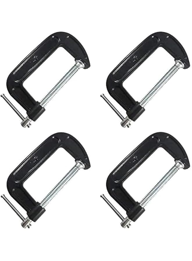 PROMASS 4PCS 4 Inch C-Clamp, Industrial Strength, Heavy Duty Steel C Clamp Set, Iron C Clamps, Cast Iron Frame Sliding T-Handlefor Woodworking, Welding, Building Blue Collar Tools, Stability Massive Clamps - Image 1