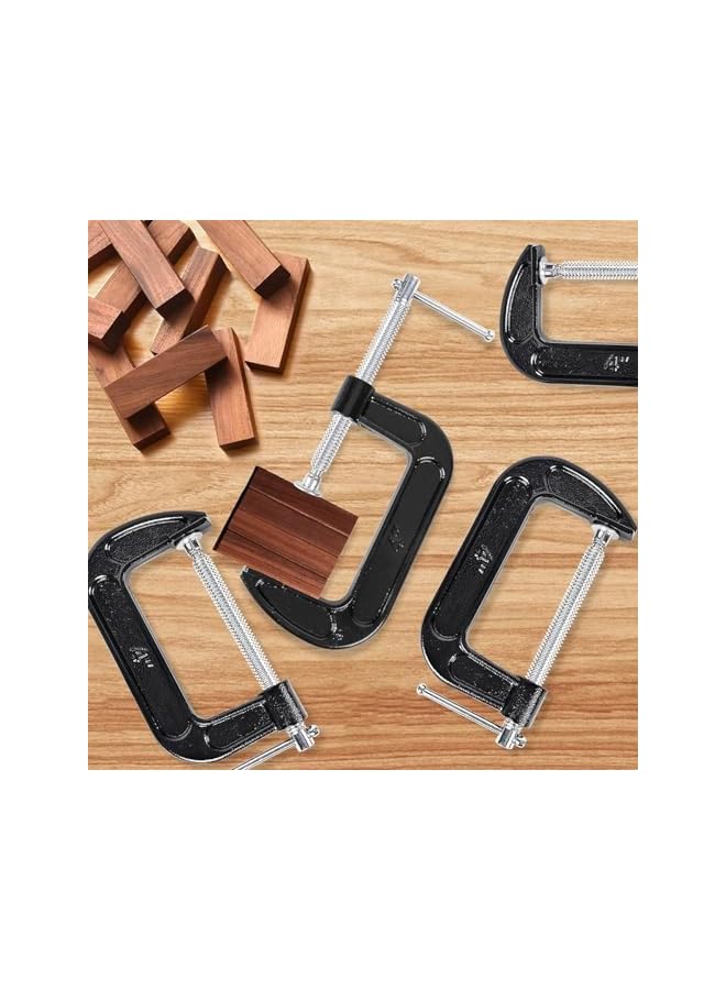 PROMASS 4PCS 4 Inch C-Clamp, Industrial Strength, Heavy Duty Steel C Clamp Set, Iron C Clamps, Cast Iron Frame Sliding T-Handlefor Woodworking, Welding, Building Blue Collar Tools, Stability Massive Clamps - Image 2