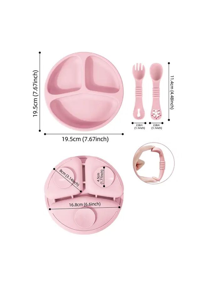 100% Silicone Baby Feeding Set 3pcs Beige Divided Suction Plate Baby Led Weaning Kit Plates and Utensils Set First Feeding Essentials Outdoor Tableware Camping Perfect Christmas Halloween Thanksgiving Gift - Image 2