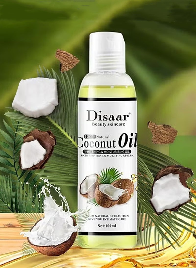 Disaar زيت جوز الهند 100 مل لتفتيح وترطيب البشرة، زيت تليين البشرة متعدد الاستخدامات، زيت العناية بالبشرة النقي، زيت الأفوكادو الطبيعي للجسم، زيت المساج الأساسي، زيت الوجه، زيت التغذية الأساسي، زيت مساج الأفوكادو - Image 1