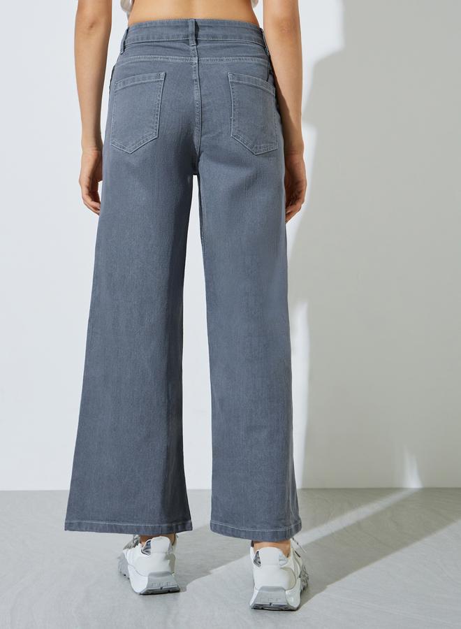 Styli Grey Mid Rise Wide Leg Jeans - Image 4