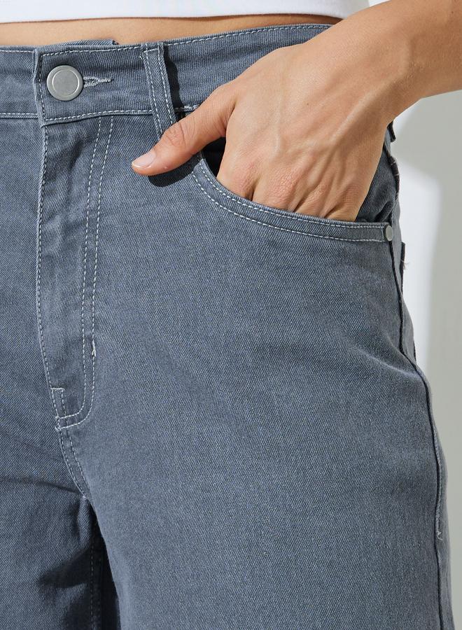 Styli Grey Mid Rise Wide Leg Jeans - Image 3