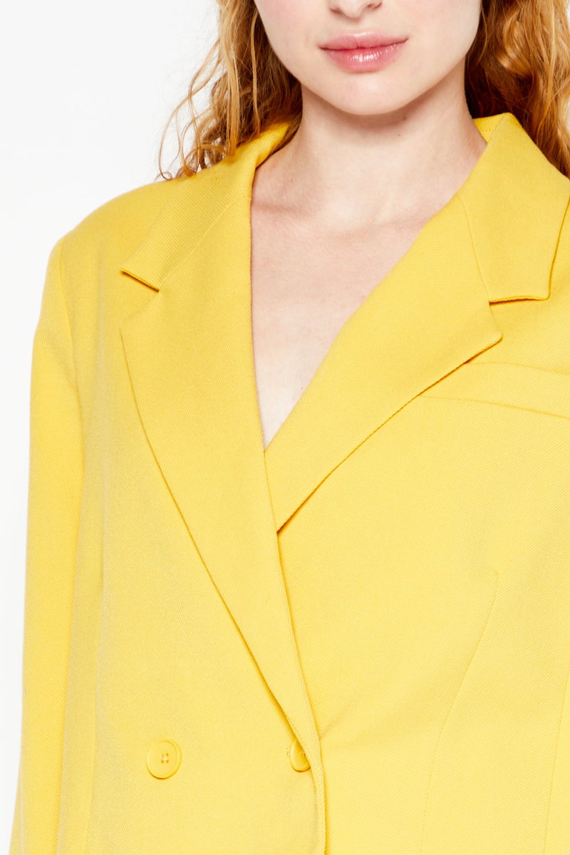 DKNY Women Regular Fit Textured Casual Blazer, Gold - Image 3