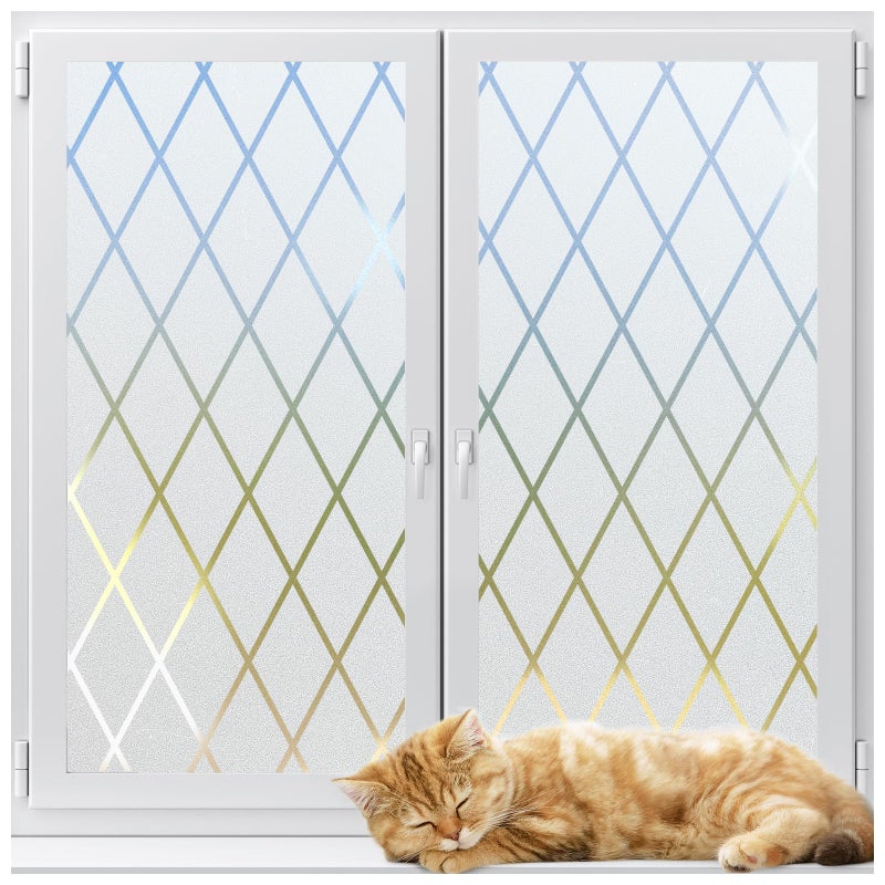 LUTE Frosted Glass Window Privacy Film, Static Cling Non-Adhesive Heat Control Window Cover, Removable Decorative Frosting Decals for Home Office, Lattice Pattern, 17.5" x 78.7" - Image 1