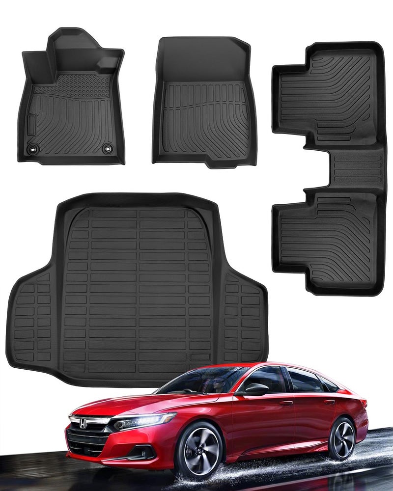 DrCarNow for Honda Accord Floor Mats & Cargo Liners 2022 2021 2020 2019 2018(Including Hybrid), Custom Fit Accord Cargo Mats 2018-2022 TPE All Weather Rubber Car Mats for Honda Accord Accessories-4pcs - Image 1