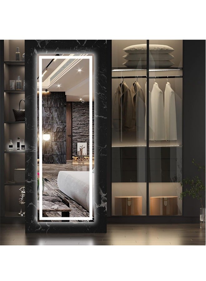 PADOM مرآة بادوم كاملة الطول مع أضواء، مرآة أرضية مضاءة بإضاءة LED بطول 1600 مم × 400 مم، مرآة كاملة الجسم مع تعتيم وإضاءة ثلاثية الألوان مربعة - Image 1