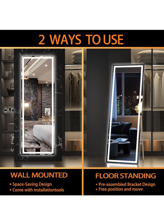 PADOM مرآة بادوم كاملة الطول مع أضواء، مرآة أرضية مضاءة بإضاءة LED بطول 1600 مم × 400 مم، مرآة كاملة الجسم مع تعتيم وإضاءة ثلاثية الألوان مربعة - Image 2