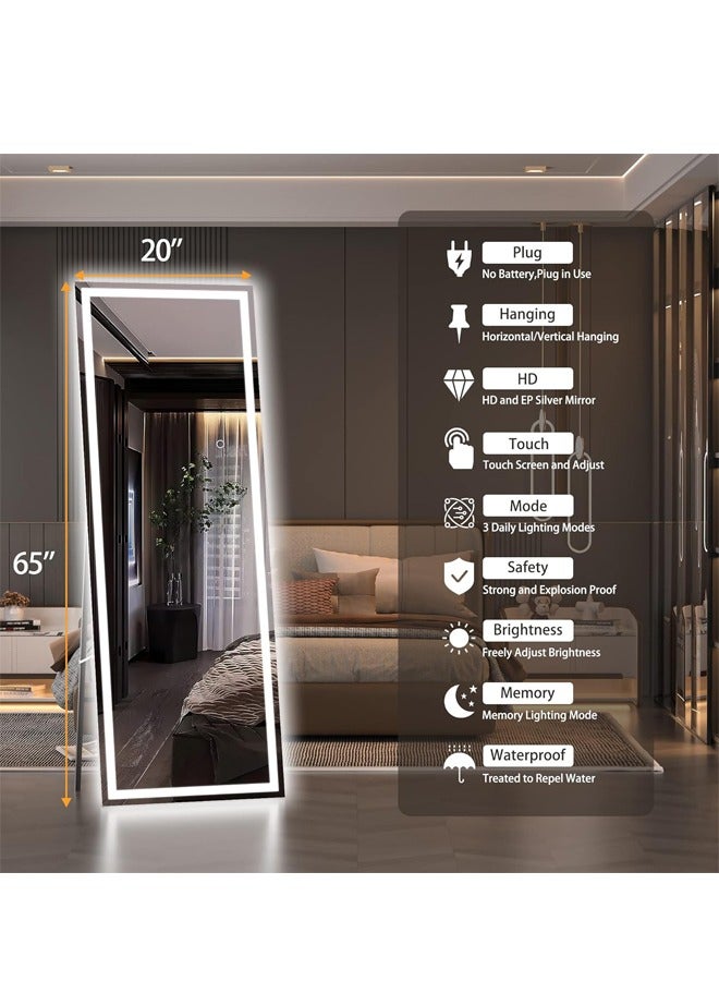 PADOM مرآة بادوم كاملة الطول مع أضواء، مرآة أرضية مضاءة بإضاءة LED بطول 1600 مم × 400 مم، مرآة كاملة الجسم مع تعتيم وإضاءة ثلاثية الألوان مربعة - Image 3