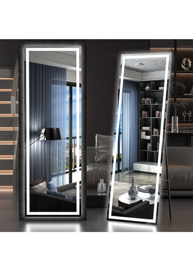 PADOM مرآة بادوم كاملة الطول مع أضواء، مرآة أرضية مضاءة بإضاءة LED بطول 1600 مم × 400 مم، مرآة كاملة الجسم مع تعتيم وإضاءة ثلاثية الألوان مربعة - Image 4