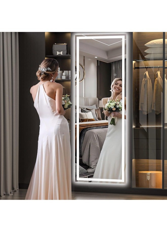 PADOM مرآة بادوم كاملة الطول مع أضواء، مرآة أرضية مضاءة بإضاءة LED بطول 1600 مم × 400 مم، مرآة كاملة الجسم مع تعتيم وإضاءة ثلاثية الألوان مربعة - Image 5
