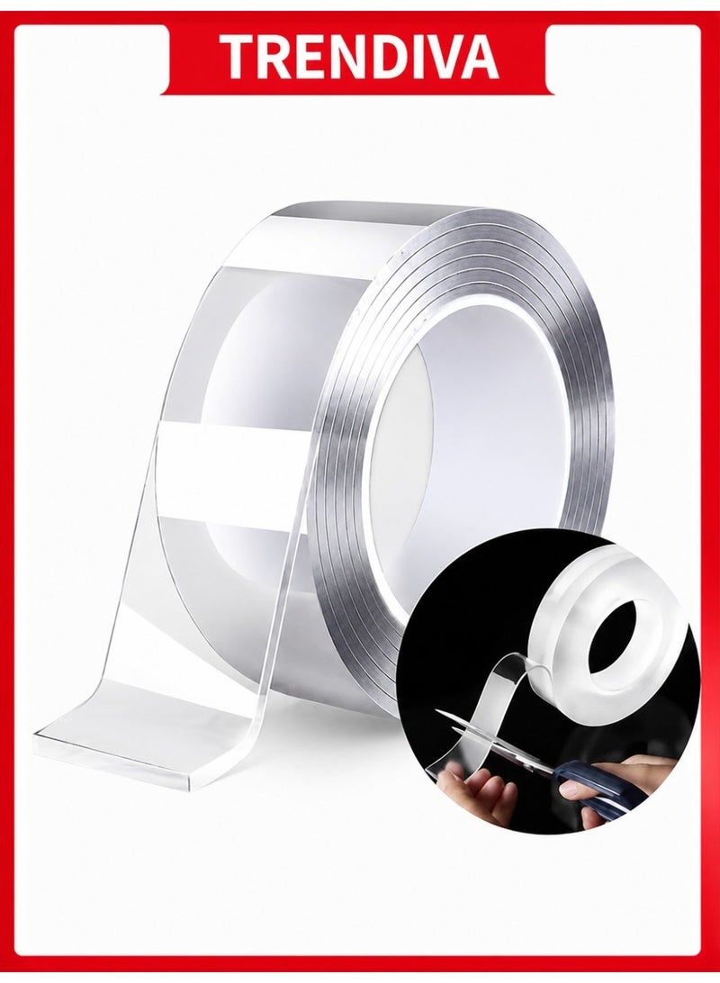 Trendiva Double Sided Heavy Duty Tape Multifunctional Tape High Stickness Strong 3cmx3M Nano Tape Tough Washable Waterproof Mounting Tape Clear Thin Two Sided Tape for Carpets,Balloon,Posters, Frame - Image 1