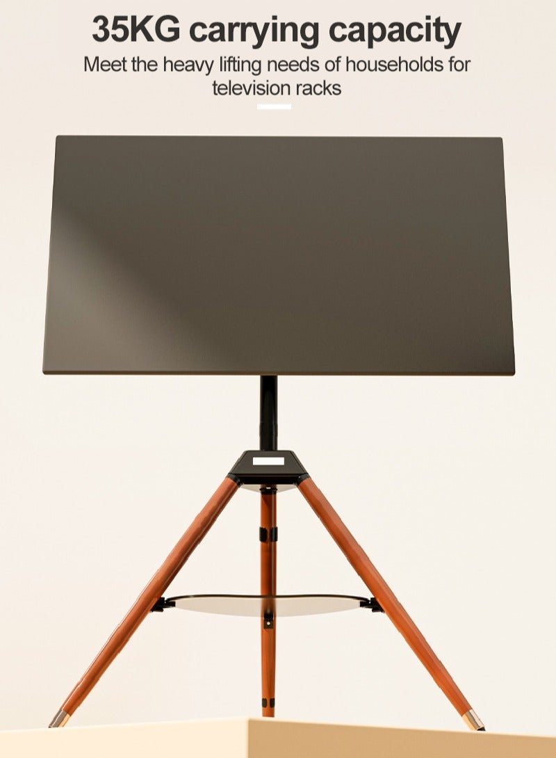 FlashHawk Rotating 180° Floor TV Stand with Storage Base, Height Adjustable Wood Tripod TV Mount for 32-65 Inch Screens, Holds 35kg, VESA 400x400, Anti-Tip Safety Strap for Living Room/Office Black - Image 5