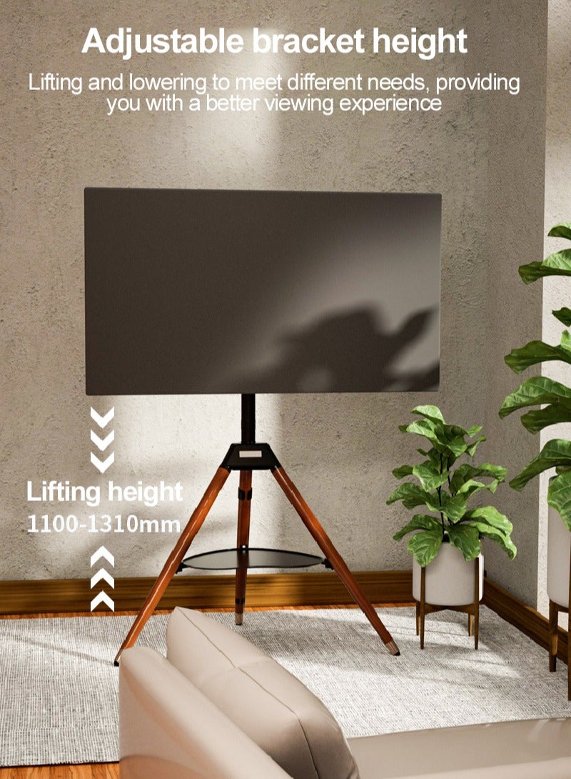 FlashHawk Rotating 180° Floor TV Stand with Storage Base, Height Adjustable Wood Tripod TV Mount for 32-65 Inch Screens, Holds 35kg, VESA 400x400, Anti-Tip Safety Strap for Living Room/Office Black - Image 2