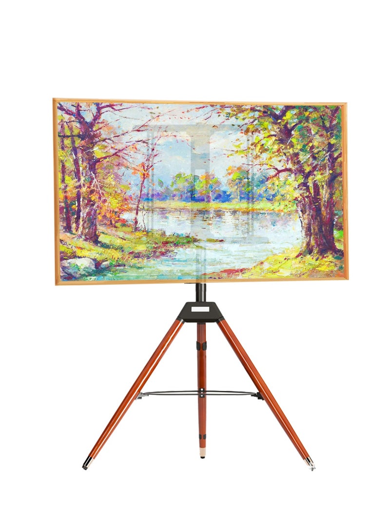 FlashHawk Rotating 180° Floor TV Stand with Storage Base, Height Adjustable Wood Tripod TV Mount for 32-65 Inch Screens, Holds 35kg, VESA 400x400, Anti-Tip Safety Strap for Living Room/Office Black - Image 1