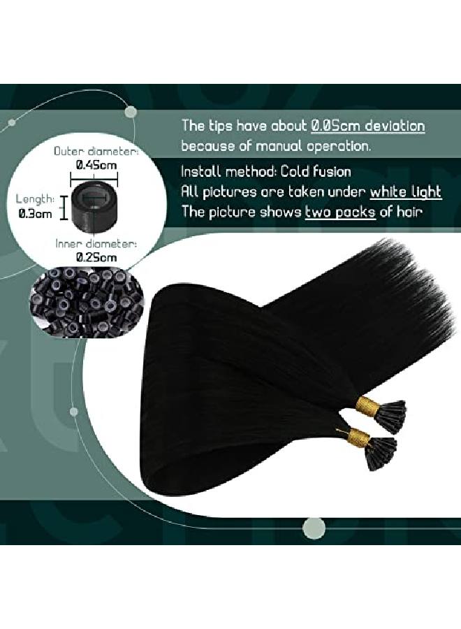 Ugeat I Tip Hair Extensions 14Inch I Tip Cold Fusion Hair Extensions 40G 08G/Strand I Tip Keratin Human Hair Extensions 1 Jet Black Pre Bonded Hair Extensions Human Hair  - Image 4