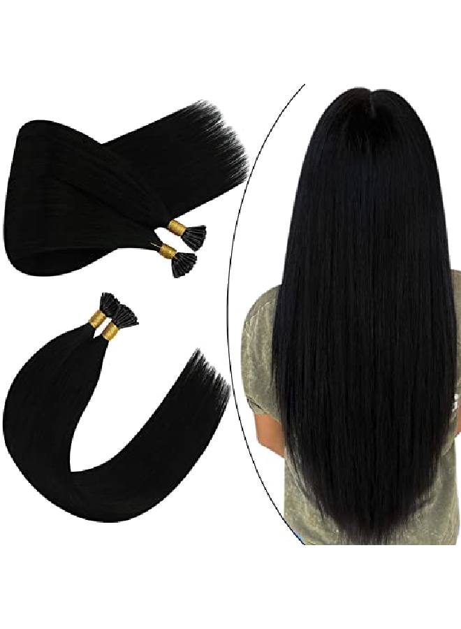 Ugeat I Tip Hair Extensions 14Inch I Tip Cold Fusion Hair Extensions 40G 08G/Strand I Tip Keratin Human Hair Extensions 1 Jet Black Pre Bonded Hair Extensions Human Hair  - Image 2
