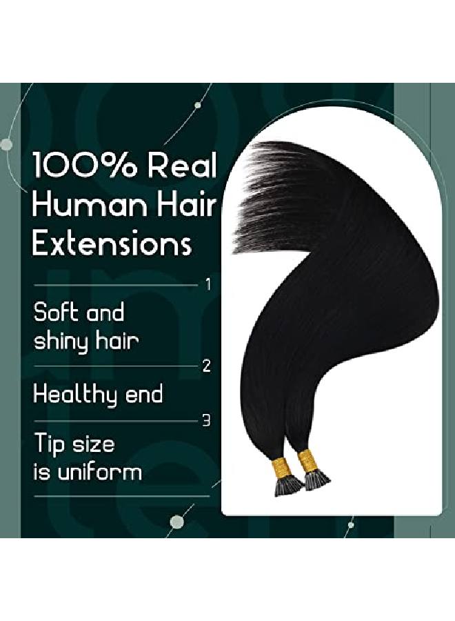Ugeat I Tip Hair Extensions 14Inch I Tip Cold Fusion Hair Extensions 40G 08G/Strand I Tip Keratin Human Hair Extensions 1 Jet Black Pre Bonded Hair Extensions Human Hair  - Image 3