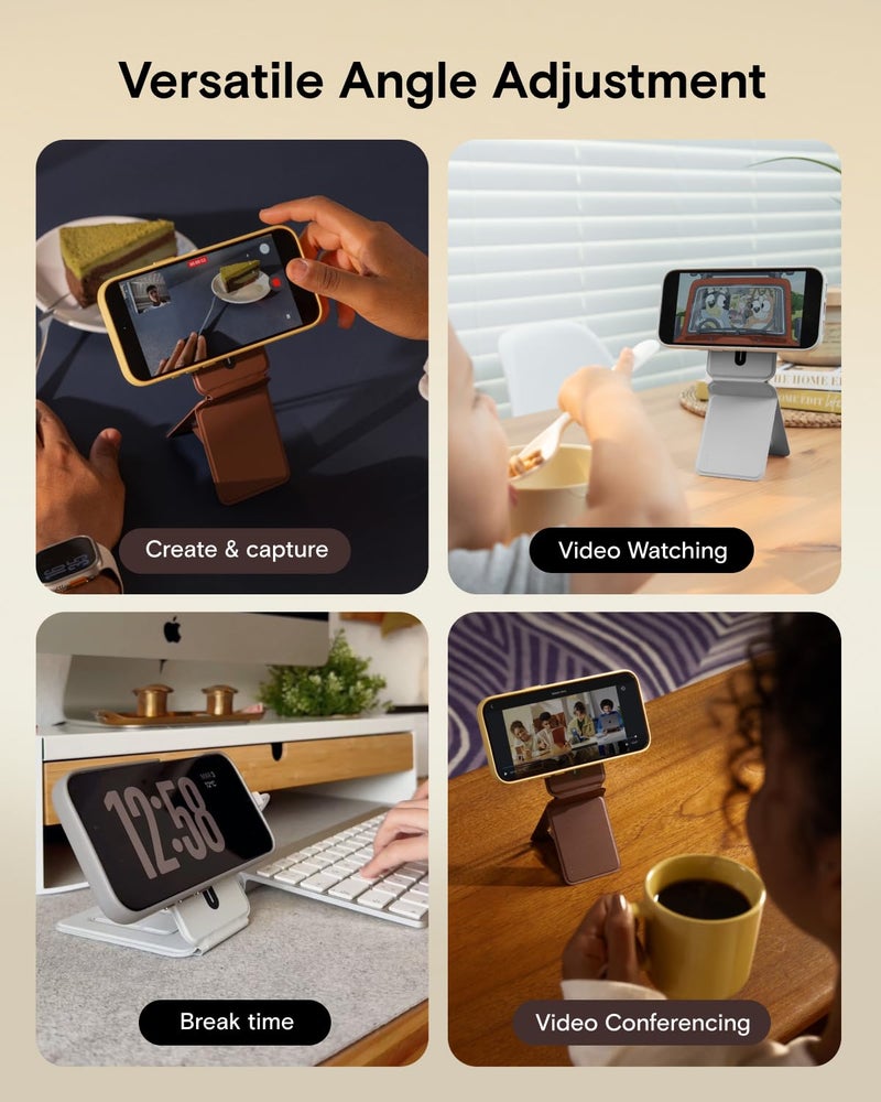 MOFT Phone Stand, Magnetic Phone Tripod Stand Stain-Resistant MOVAS Leather & Angle Adjustment & Strong Magnets Tripod for iPhone 17/16/15/14/13/12 (Included Metal Ring)-Jet Black - Image 5