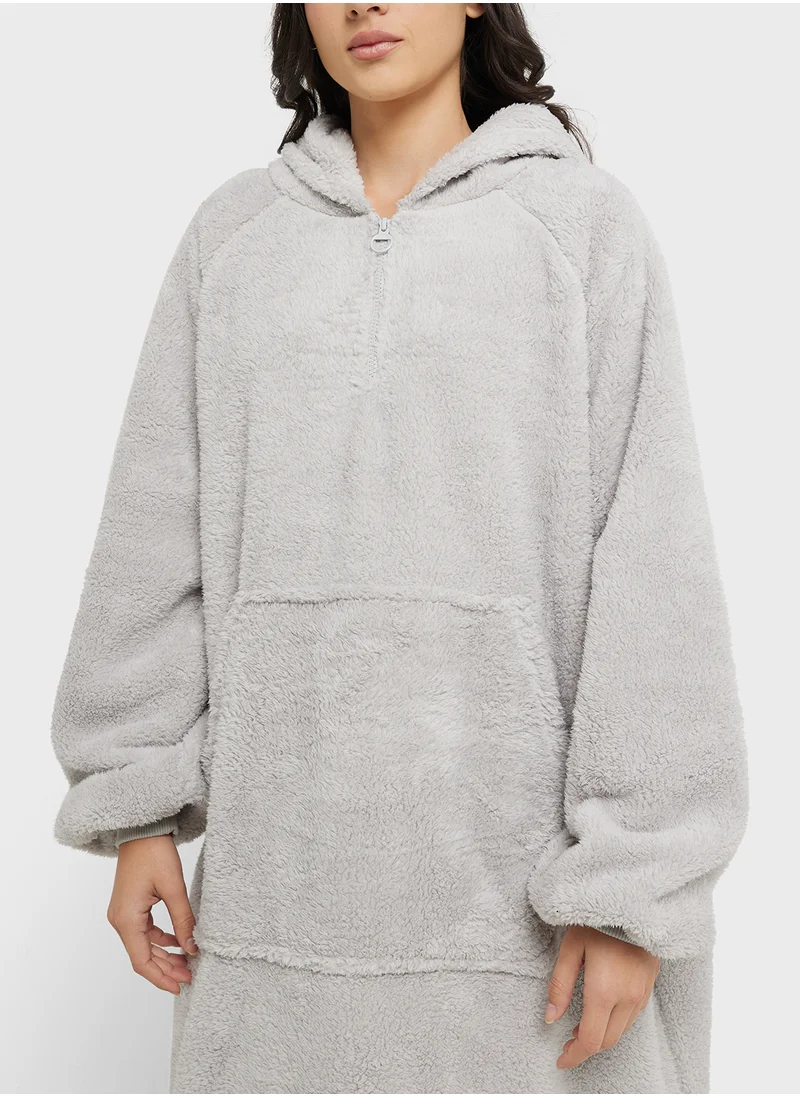 جينجر Fleece Hooded Oversize Sweatshirt Dress