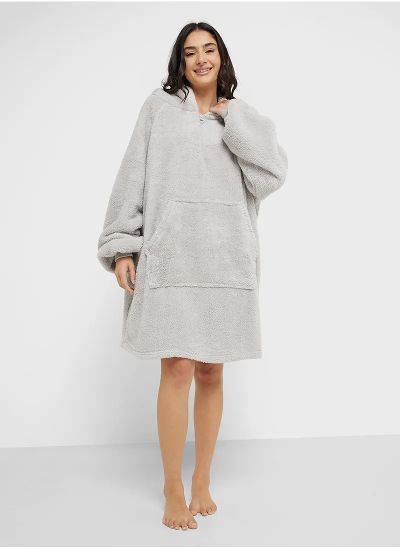 جينجر Fleece Hooded Oversize Sweatshirt Dress