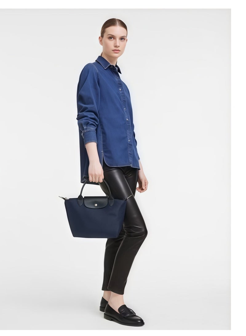 لونج شامب المرأة الكلاسيكية أزياء متعددة الاستخدامات حقيبة يد كبيرة حقيبة تسوق حقيبة الكتف حقيبة يد الأزرق الداكن - Image 3