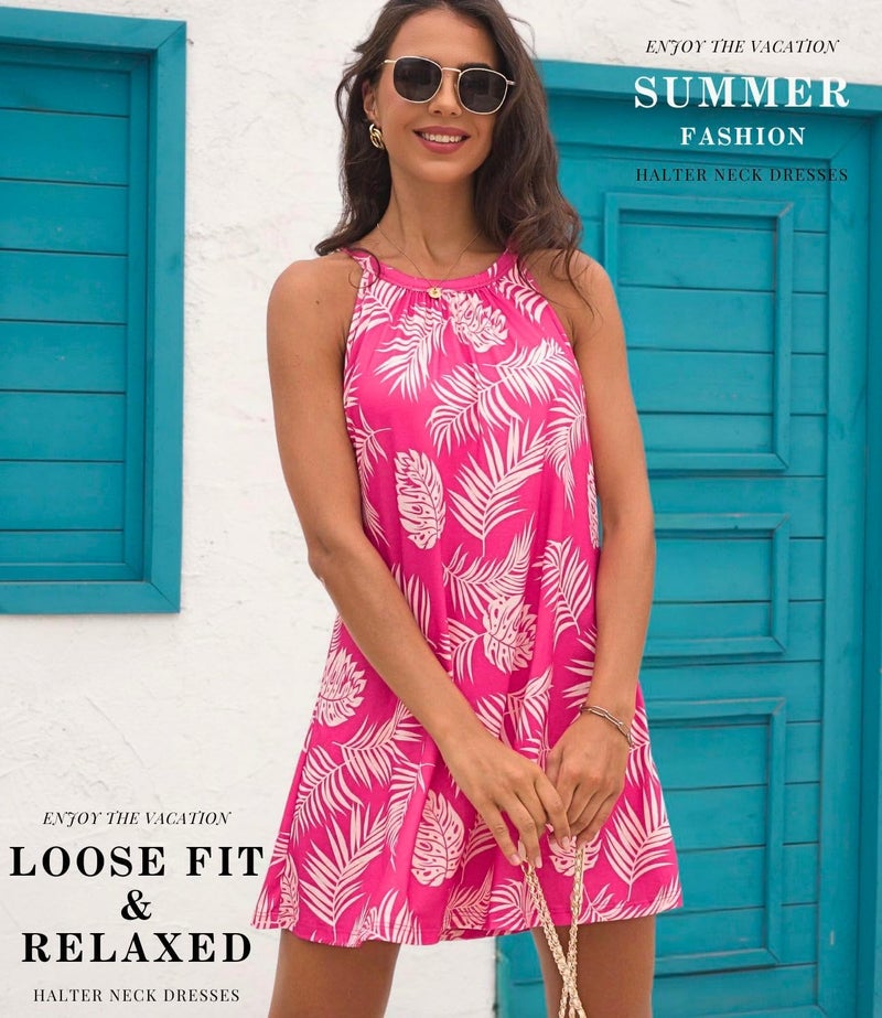 ANYFITTING Women's Short Summer Dress Built in Bra Hawaiian Flowy Tropical Cruise Outfits Pink Floral Vacation Beach Dresses for Luau Party - Image 5