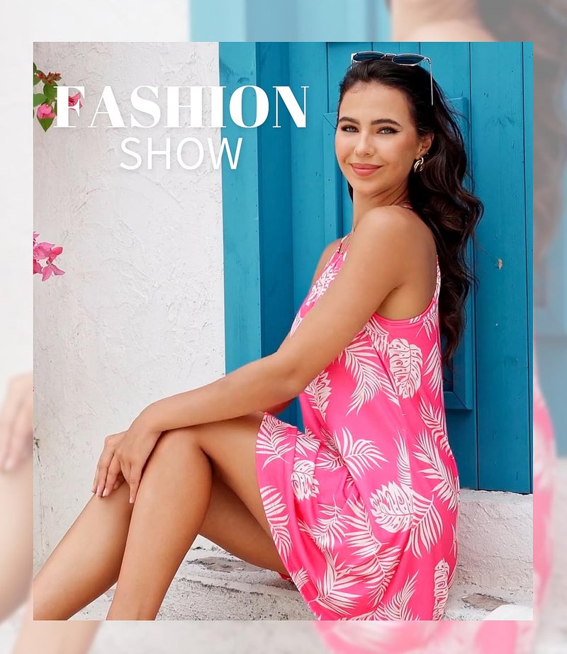 ANYFITTING Women's Short Summer Dress Built in Bra Hawaiian Flowy Tropical Cruise Outfits Pink Floral Vacation Beach Dresses for Luau Party - Image 4