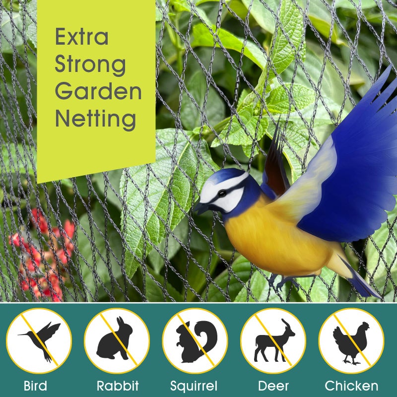Rifny Bird Netting for Garden - 13 x 40 FT Heavy Duty Anti Bird Netting Mesh with Ties and Landscape Staples for Vegetable, Fruit Trees & Other Plants, Lasting Against Birds Deer Squirrels and Poultry - Image 3