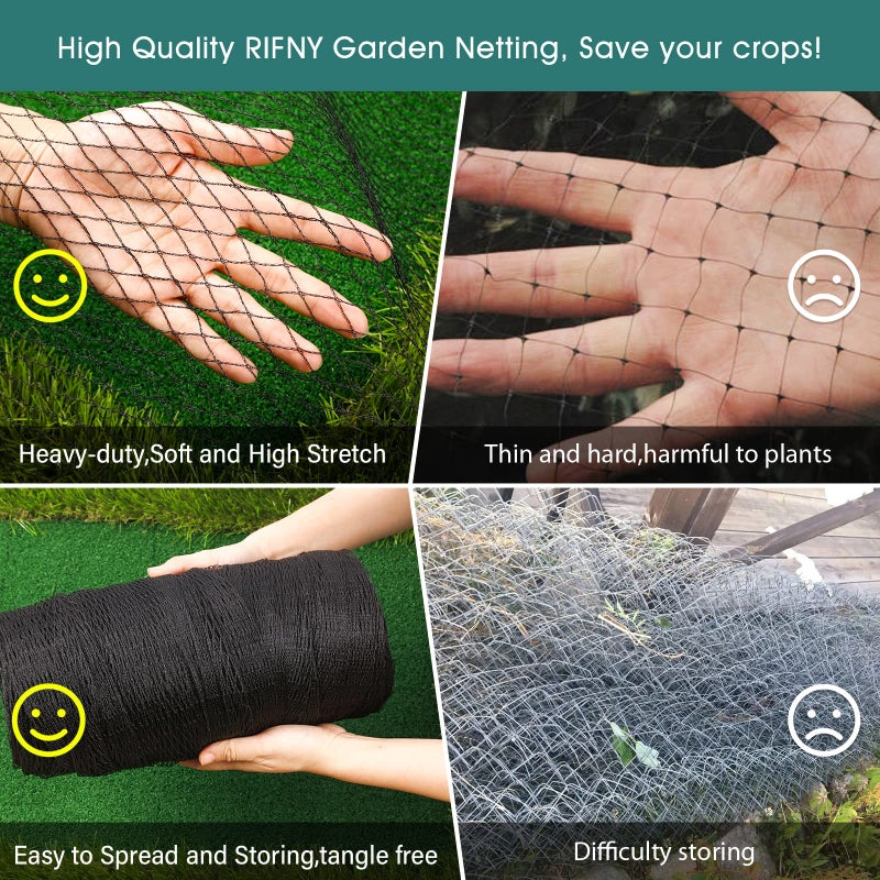 Rifny Bird Netting for Garden - 13 x 40 FT Heavy Duty Anti Bird Netting Mesh with Ties and Landscape Staples for Vegetable, Fruit Trees & Other Plants, Lasting Against Birds Deer Squirrels and Poultry - Image 5