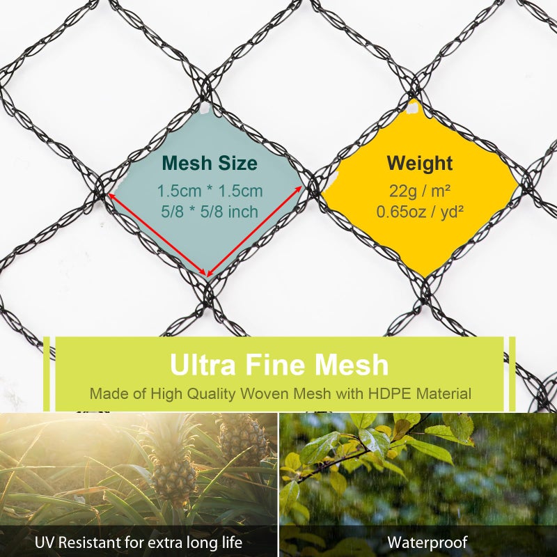 Rifny Bird Netting for Garden - 13 x 40 FT Heavy Duty Anti Bird Netting Mesh with Ties and Landscape Staples for Vegetable, Fruit Trees & Other Plants, Lasting Against Birds Deer Squirrels and Poultry - Image 4