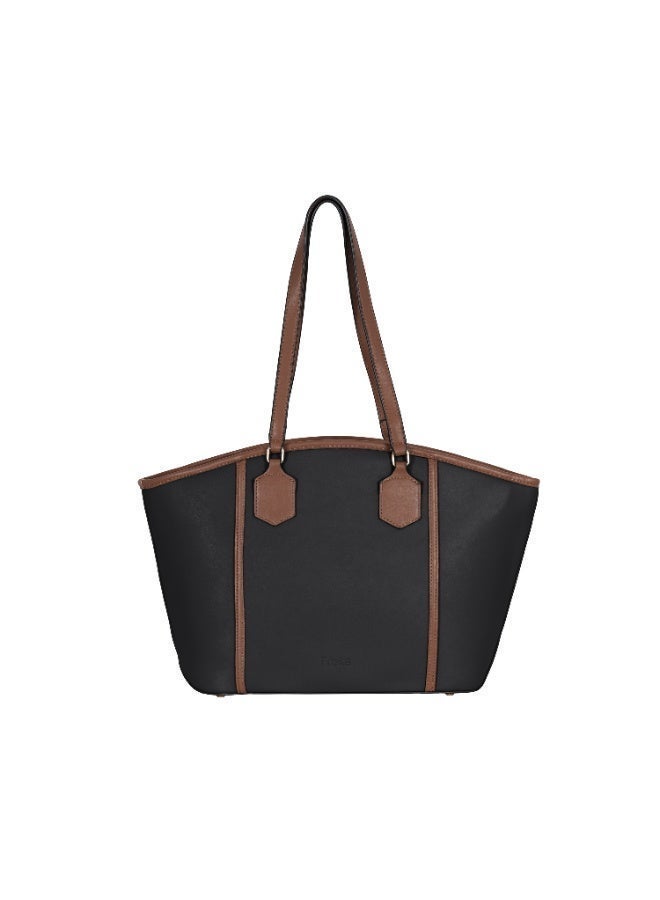 Foska Women's Wide Tote & Shoulder Bag - Two-Tone Design (Black & Brown) - 47x28 cm - Image 4