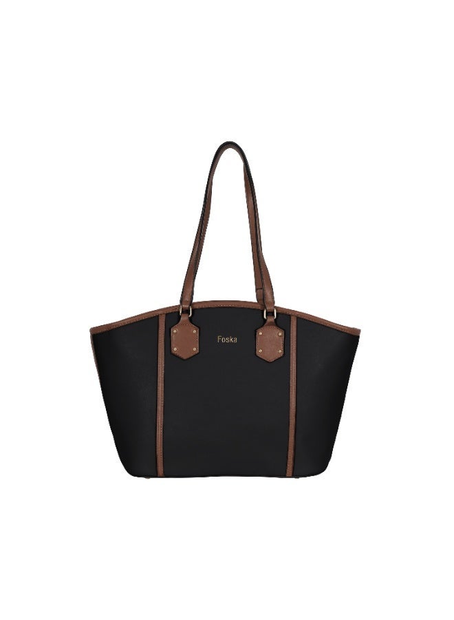 Foska Women's Wide Tote & Shoulder Bag - Two-Tone Design (Black & Brown) - 47x28 cm - Image 1