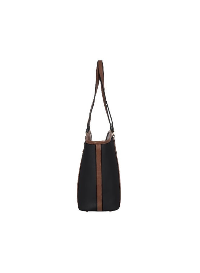 Foska Women's Wide Tote & Shoulder Bag - Two-Tone Design (Black & Brown) - 47x28 cm - Image 3