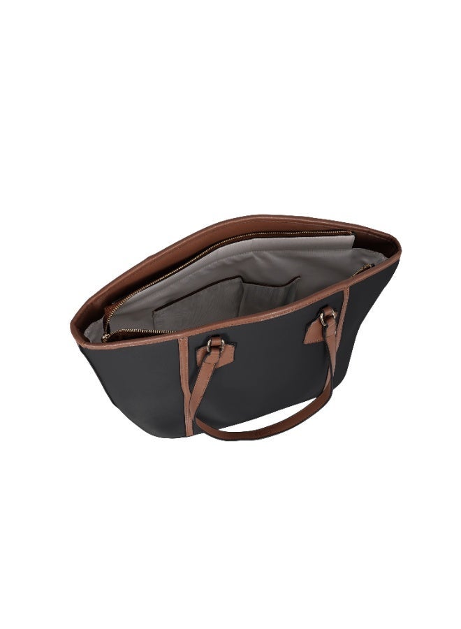 Foska Women's Wide Tote & Shoulder Bag - Two-Tone Design (Black & Brown) - 47x28 cm - Image 5