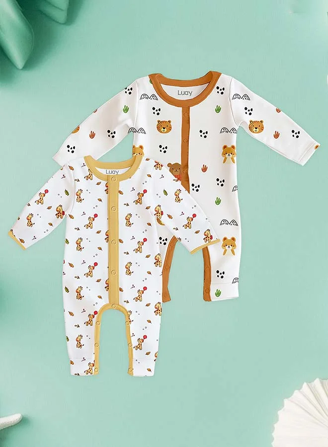 لؤي 100% Cotton Full Sleeves Baby Romper,Sleepsuit for Baby Girls & Boys _(Pack of 2)