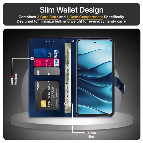 WOW IMAGINE Shock Proof Flip Cover Back Case Cover for Redmi Note 14 SE 5G | Redmi Note 14 5G (Flexible | Leather Finish | Card Pockets Wallet & Stand | Blue) - Image 4