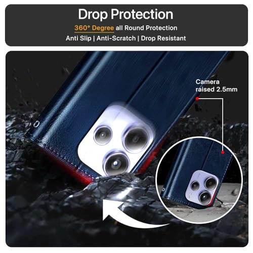 WOW IMAGINE Shock Proof Flip Cover Back Case Cover for Redmi Note 14 SE 5G | Redmi Note 14 5G (Flexible | Leather Finish | Card Pockets Wallet & Stand | Blue) - Image 5