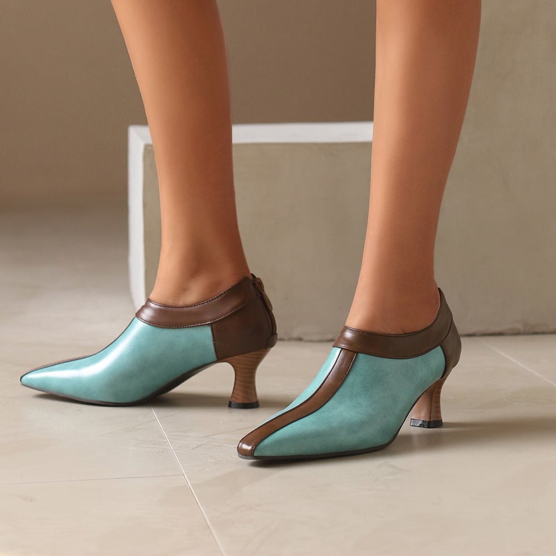 Model 2024 Spring Mid-Heel Color-Matching Pointed 32-50 Super Plus Size Back Zipper Women'S Shoes - Image 3