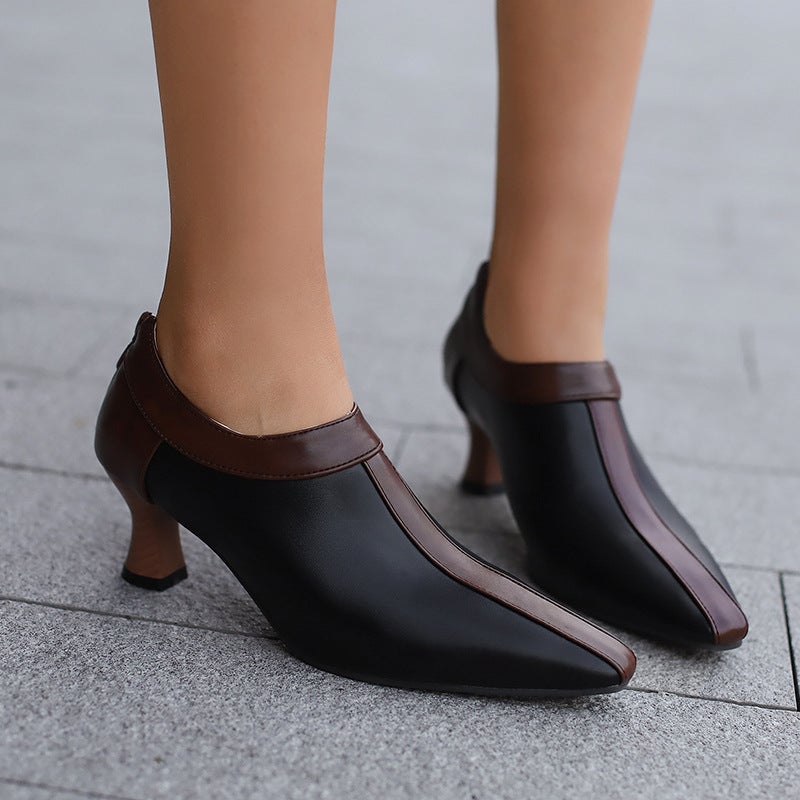 Model 2024 Spring Mid-Heel Color-Matching Pointed 32-50 Super Plus Size Back Zipper Women'S Shoes - Image 5