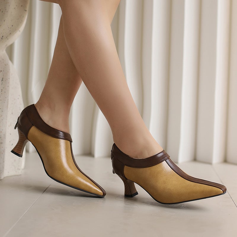 Model 2024 Spring Mid-Heel Color-Matching Pointed 32-50 Super Plus Size Back Zipper Women'S Shoes - Image 4