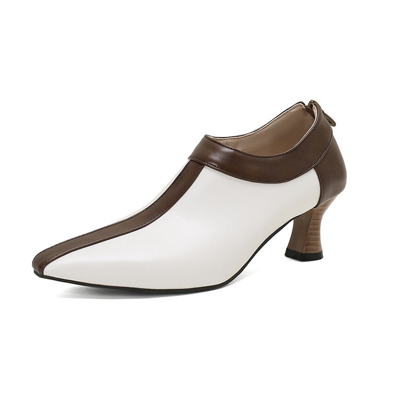 Model 2024 Spring Mid-Heel Color-Matching Pointed 32-50 Super Plus Size Back Zipper Women'S Shoes - Image 1
