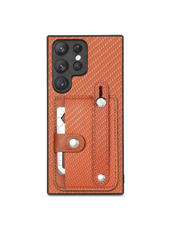 HuHa - Case Cover For Samsung Galaxy S21 Ultra 5G Wristband Kickstand Wallet Back Phone Case with Tool Knife Brown - Image 1