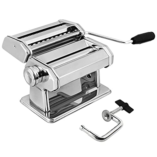 GOURMEX Pasta Maker Machine Stainless Steel Manual | With Adjustable Thickness Settings | Perfect for Homemade Spaghetti Fettuccini Noodles and Lasagna | Includes Removable Handle and Clamp (Silver) - Image 1