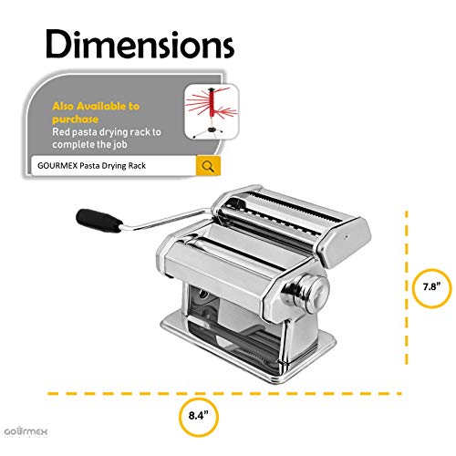 GOURMEX Pasta Maker Machine Stainless Steel Manual | With Adjustable Thickness Settings | Perfect for Homemade Spaghetti Fettuccini Noodles and Lasagna | Includes Removable Handle and Clamp (Silver) - Image 5