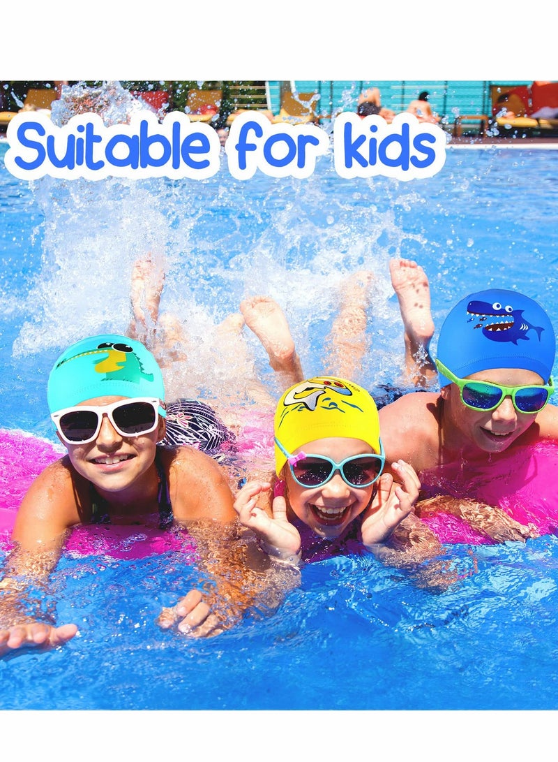 KASTWAVE Kids Swimming Caps, Hat, 3 Pieces Waterproof PU Hats Elastic Bathing Cap with Coating Cartoon Pattern for Children Girls Boys, Age 6-12 - Image 4