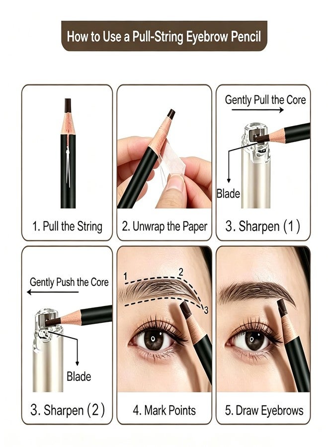 Guapa 5-Pack Pull String Eyebrow Pencil Set with Built-in String Puller, Precise Shaving Tool & Brow Brushes, Easy One-Finger Peel Design, Natural Long-Lasting Eyebrows (Set 3 - Black) - Image 5