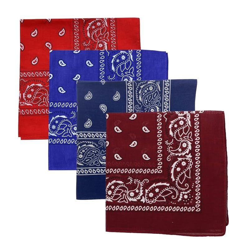 DIKHAWA Unisex Soft Breathable Cotton Paisley Printed Cowboy Bandanas,Headband,Scarf (RED,ROYAL BLUE,NAVY,BURGUNDY_50CM X 50CM_Pack of 4) - Image 1