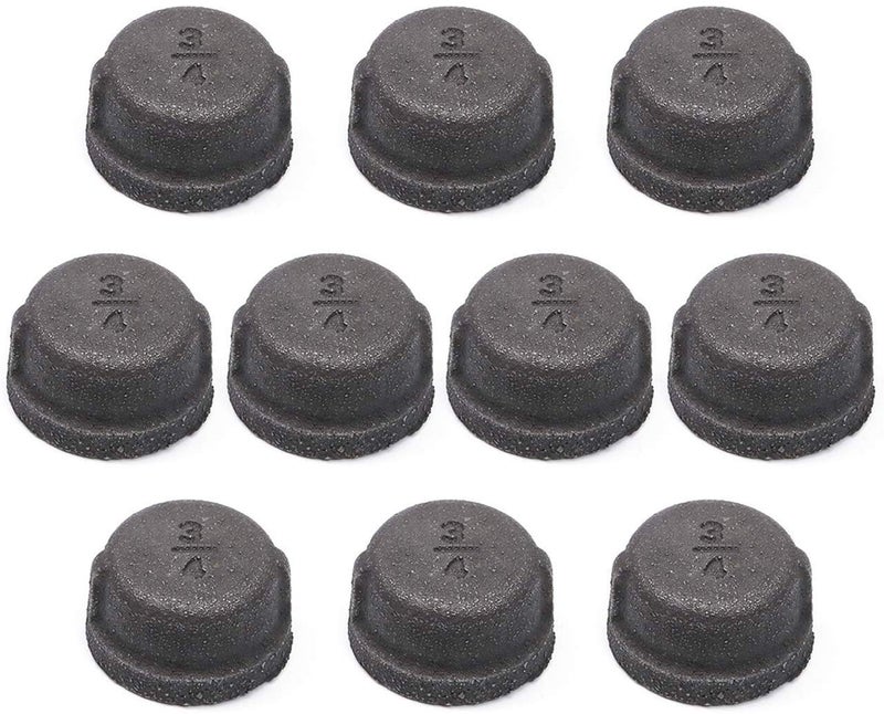 Longasea Black Malleable Iron Cast Pipe Fitting Cap 10 Pack Black Pipe Caps for Steampunk Vintage Shelf Bracket DIY Plumbing Pipe Decor Furniture 34